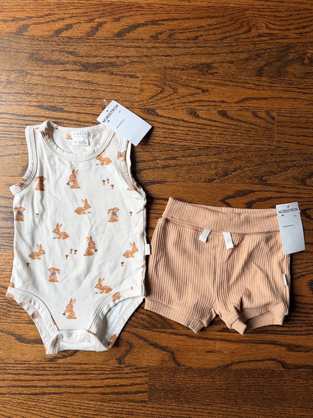 New Firsts by Petit Lem Baby Bunny Bodysuit & Ribbed Shorts Set 3 Months